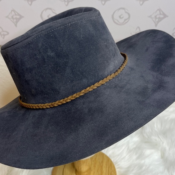 Dusty Blue Wide Brim BohoHat with Braided Band - Picture 2 of 12